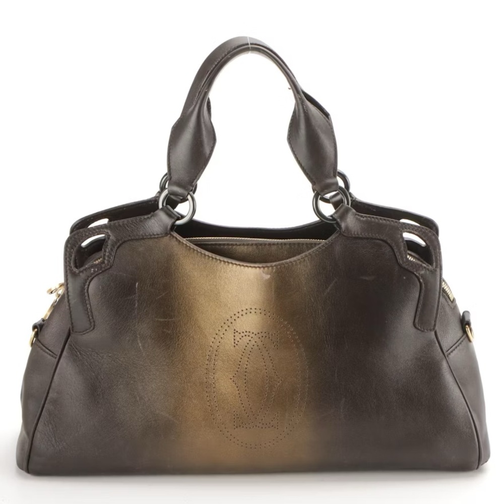 Cartier Rare Vintage Brown Gold Leather Handbag